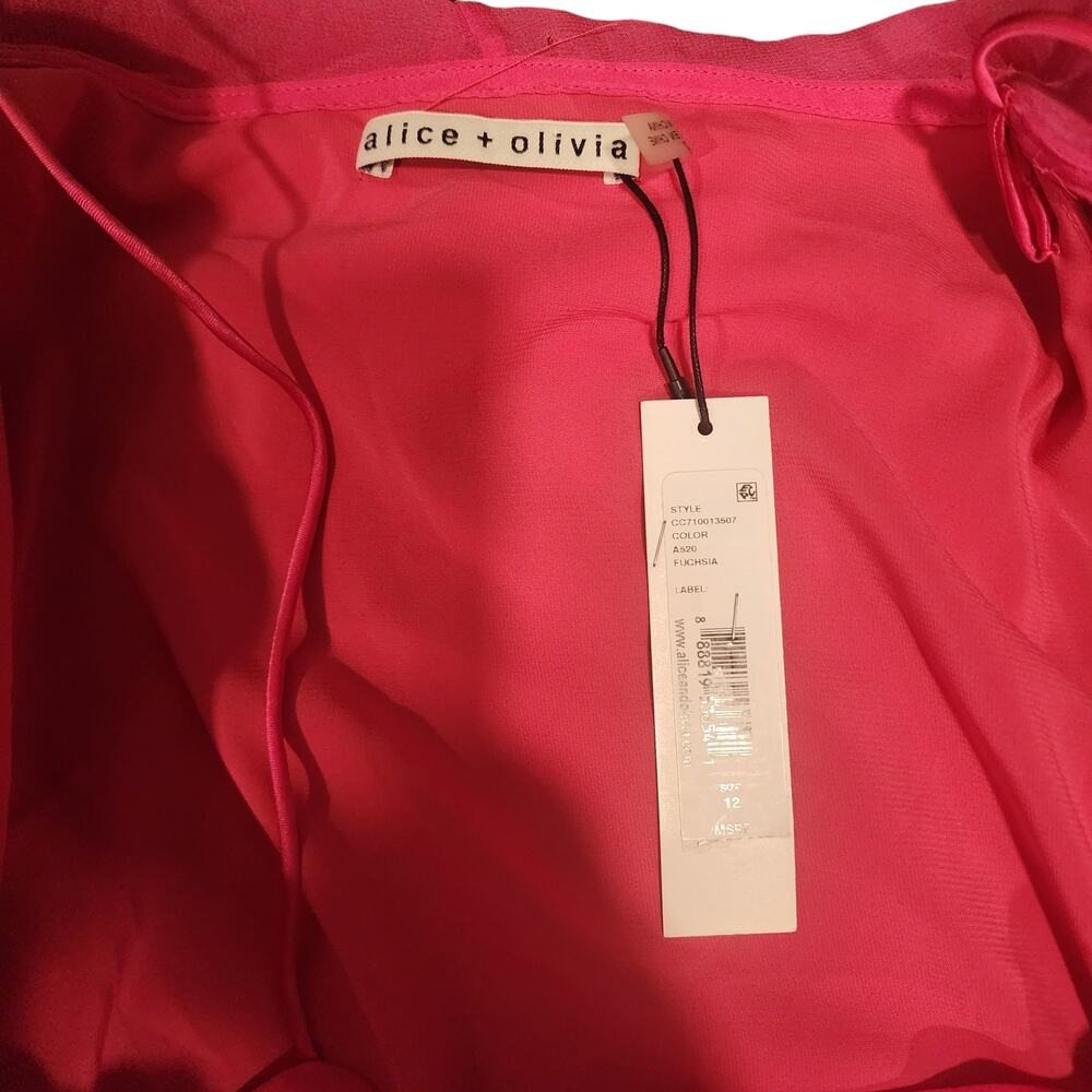 Alice + Olivia Lexis Fuchsia Silk Tiered Ruffle Dress Size 12 - Picture 8 of 10